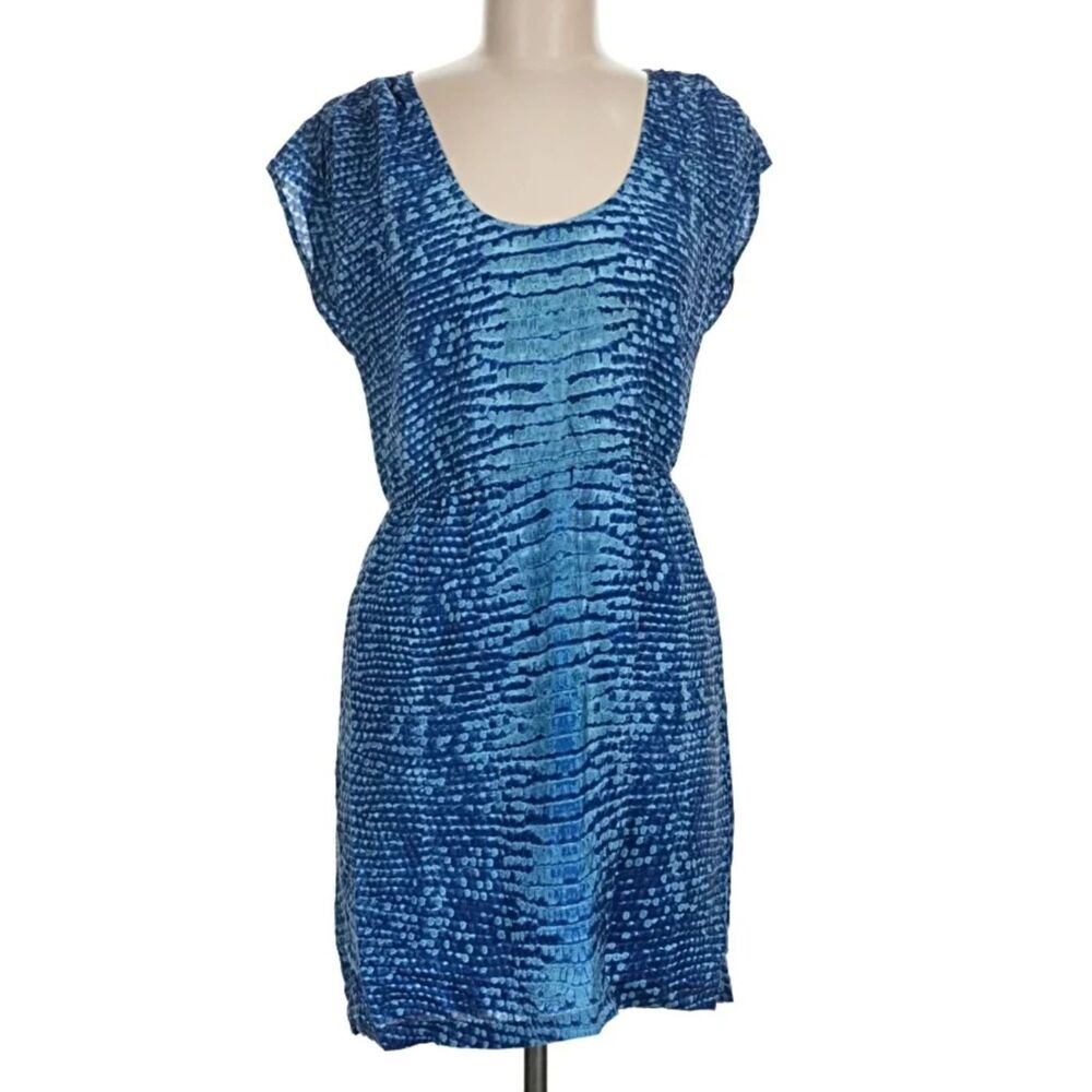 Twelfth Street by Cynthia Vincent Blue Silk Snakeskin Print Dress Sz L